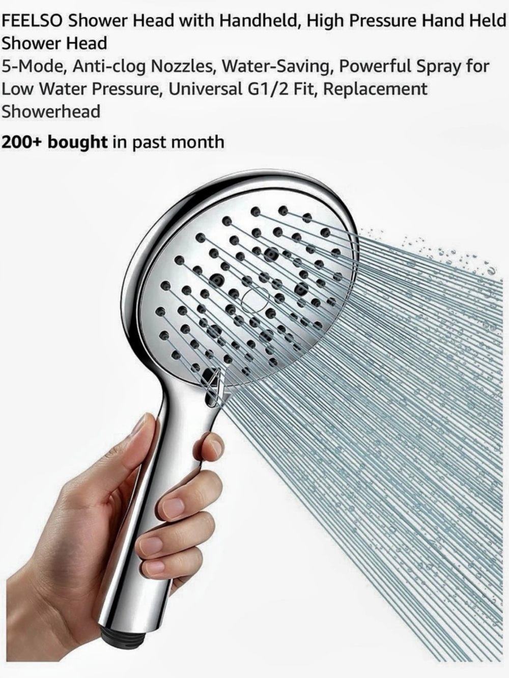 FEELSO Handheld High Pressure Shower Head 5-Mode Silver Handheld Shower Head